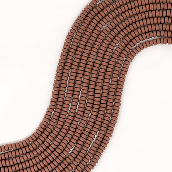 Polymer Clay Rondelle Beads, 6mm - Brown