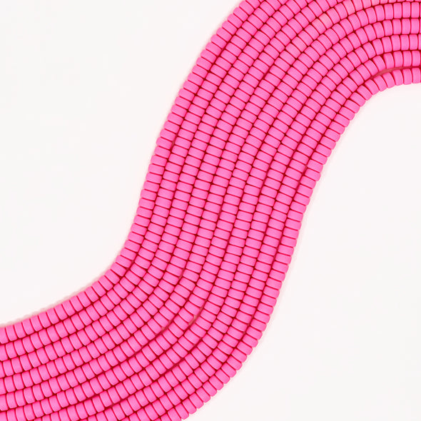 Polymer Clay Rondelle Beads, 6mm - Carnation Pink