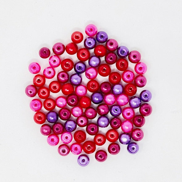 Faux Pearl Beads, 6mm - Pink, Red & Purple