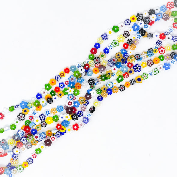 Glass Millefiori Flower Beads, Mixed Colors