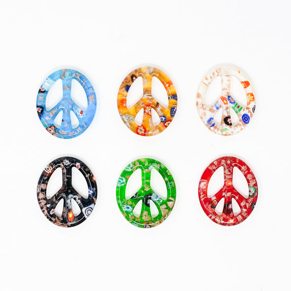 Glass Millefiori Peace Sign Pendant