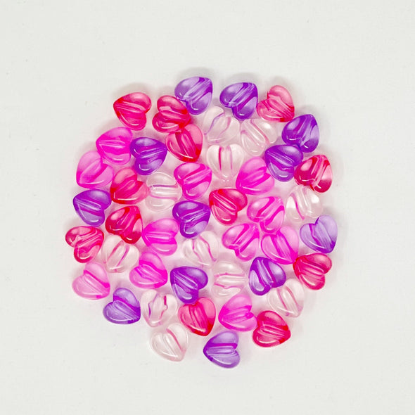 Jelly Heart Bead Mix - Pinks & Purple