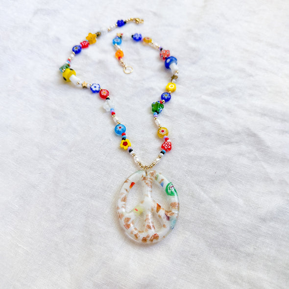 Glass Millefiori Peace Sign Pendant