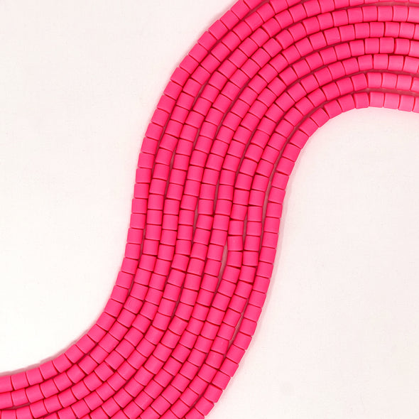Polymer Clay Barrel Beads - Neon Pink