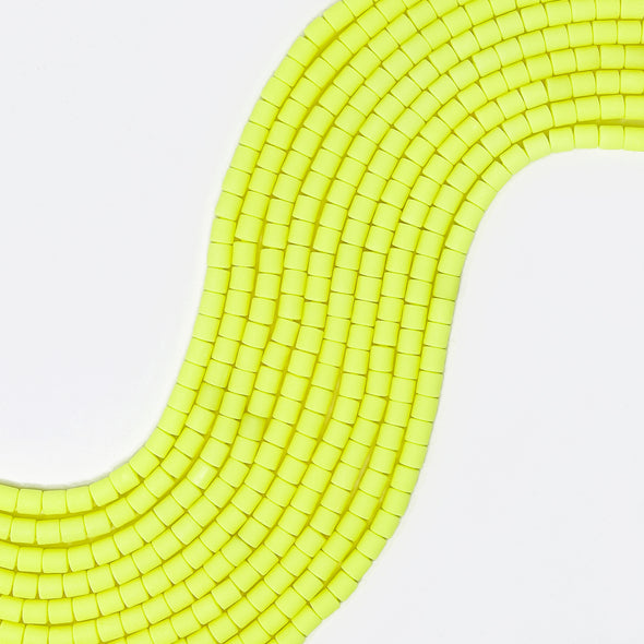 Polymer Clay Barrel Beads - Neon Yellow