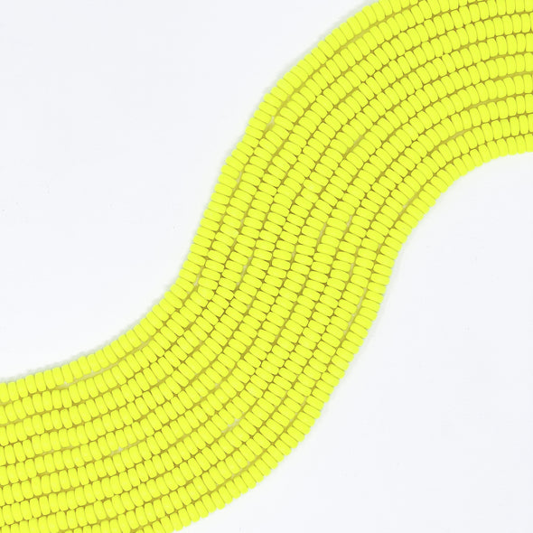 Polymer Clay Rondelle Beads, 6mm - Neon Yellow