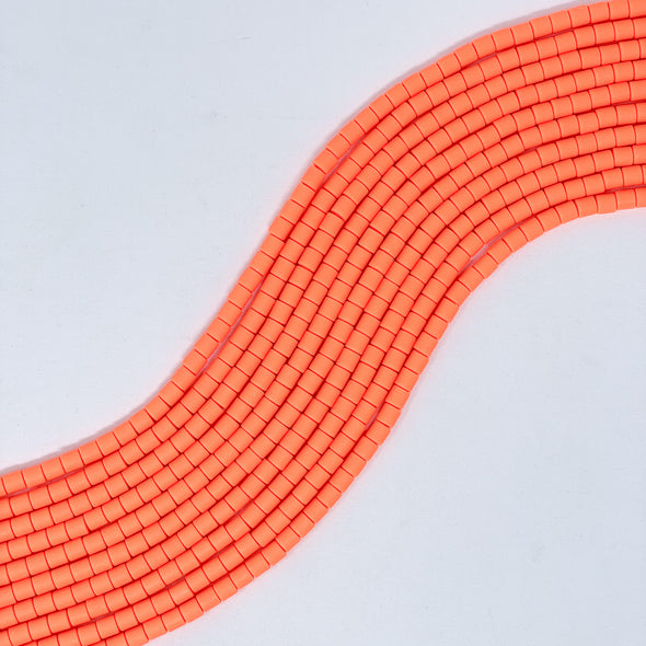 Polymer Clay Barrel Beads - Neon Orange