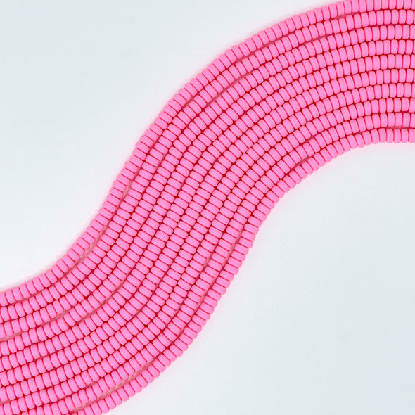 Polymer Clay Rondelle Beads, 6mm - Bubblegum Pink