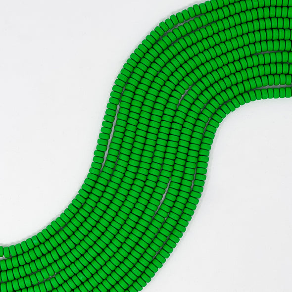 Polymer Clay Rondelle Beads, 6mm - Kelly Green