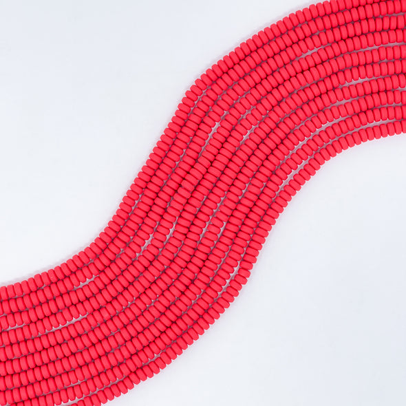 Polymer Clay Rondelle Beads, 6mm - Red