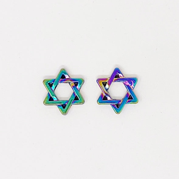 Rainbow Metal Star of David Beads (2 pcs)