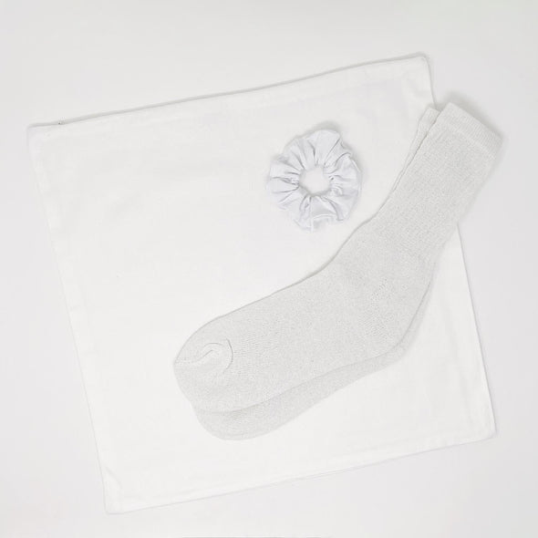 Sleepover Dyeable Bundle - Throw Pillowcase, Scrunchie & Adult Socks Dyeable The Neon Tea Party