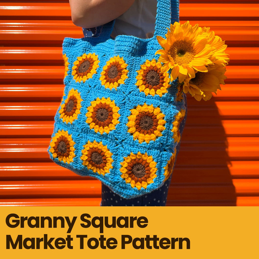 Sunflower Granny Square Tote - Crochet Pattern & Yarn Bundle The Neon Tea Party
