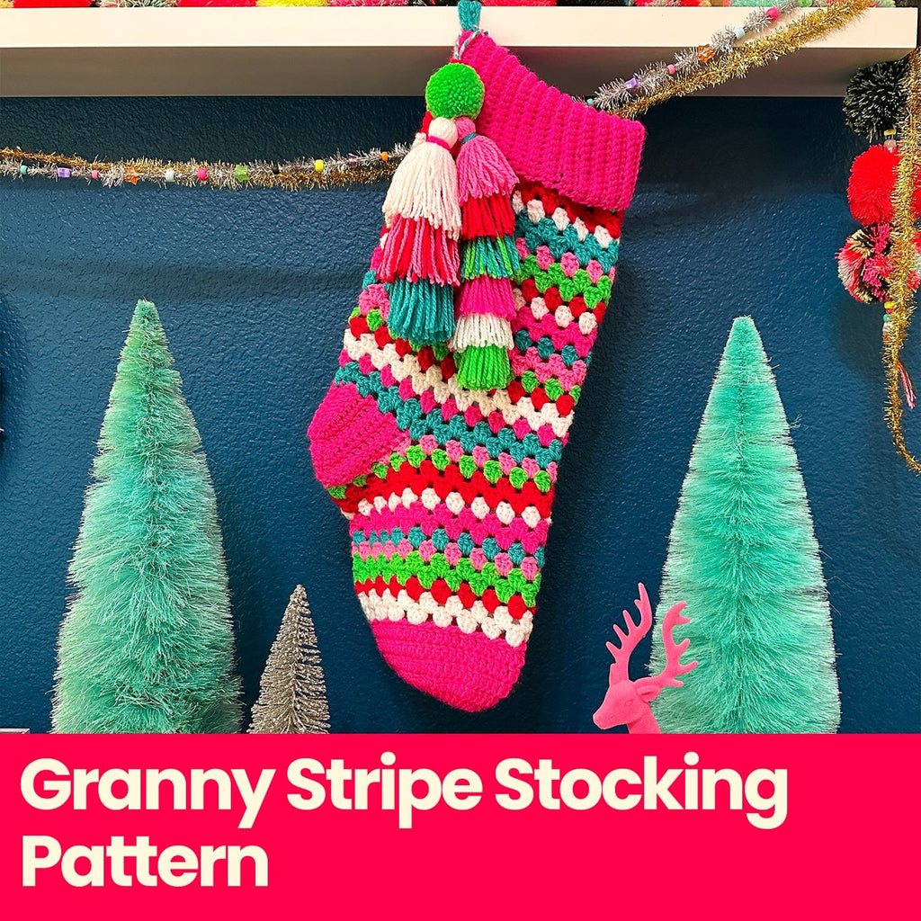 Granny Stripe Stocking Crochet Pattern & Yarn Bundles The Neon Tea Party Pattern Only