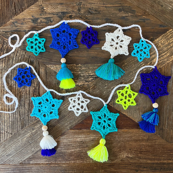 Hanukkah Star Garland Crochet Pattern & Yarn Bundles Thread & Yarn Spools The Neon Tea Party