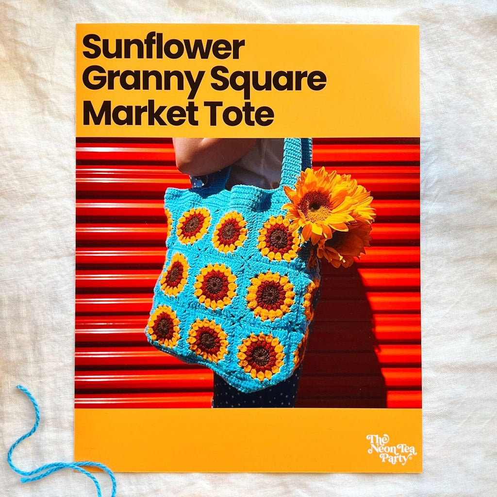 Sunflower Granny Square Tote - Crochet Pattern & Yarn Bundle The Neon Tea Party