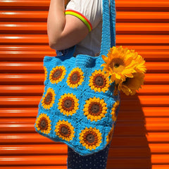 Sunflower Granny Square Tote - Crochet Pattern & Yarn Bundle The Neon Tea Party