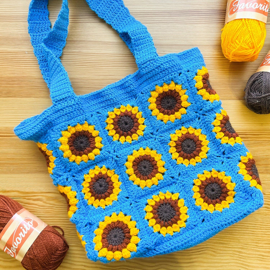Sunflower Granny Square Tote - Crochet Pattern & Yarn Bundle The Neon Tea Party