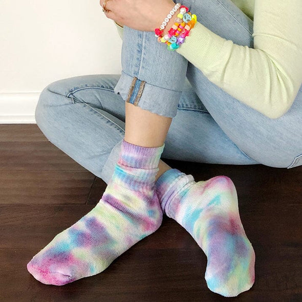 Dyeable Cotton Crew Socks, Women's Dyeable The Neon Tea Party 