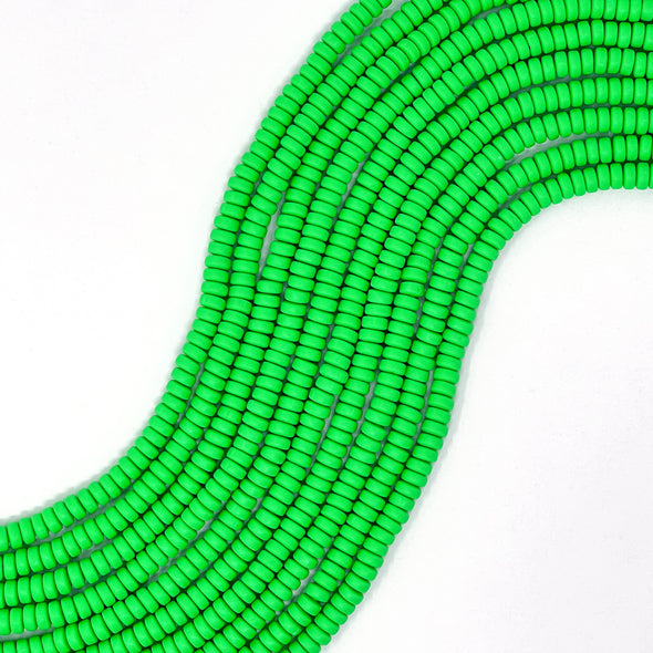 Polymer Clay Rondelle Beads, 6mm - Bright Green