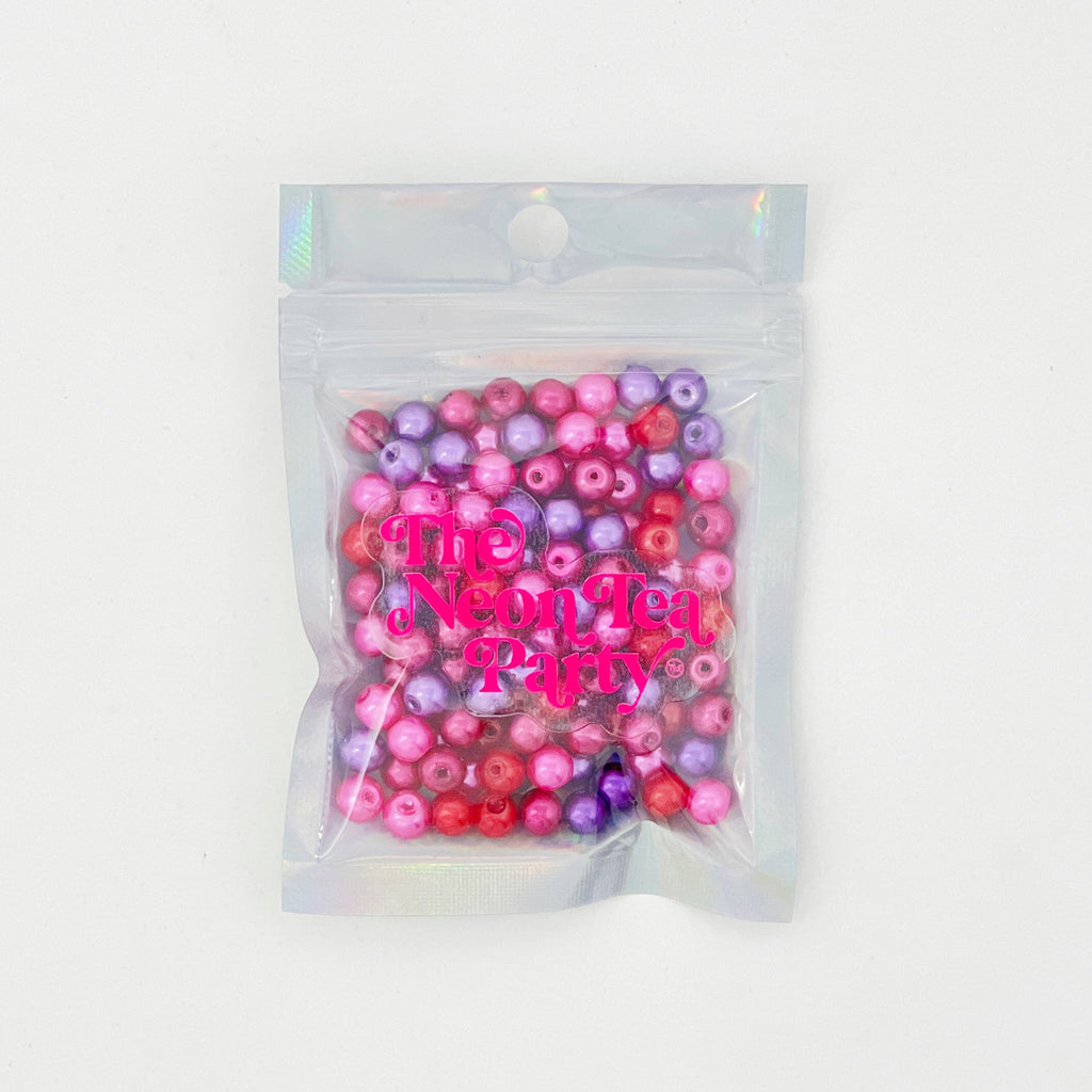 Faux Pearl Beads, 6mm - Pink, Red & Purple