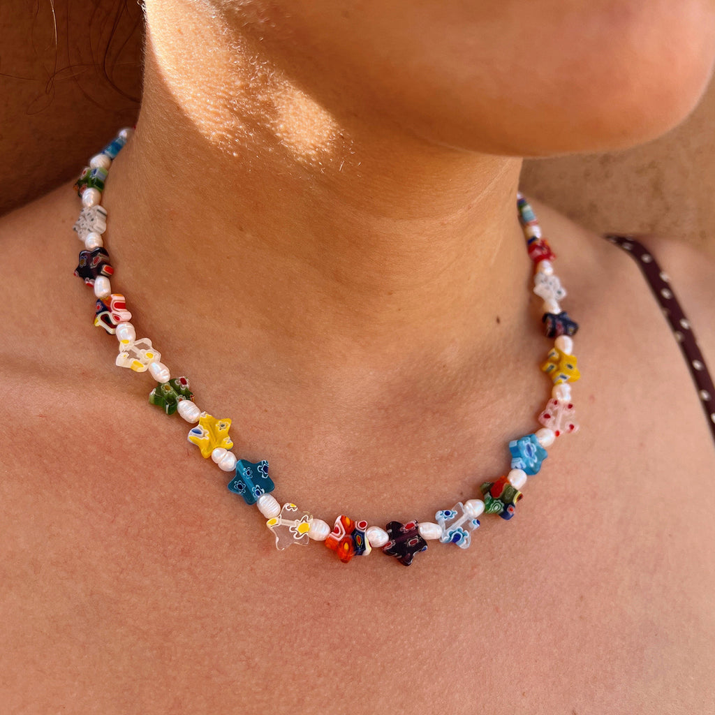 Colorful Beaded Necklace With Millefiori Glass 