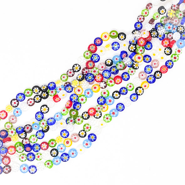 Glass Millefiori Round Disc Beads, Mixed Colors