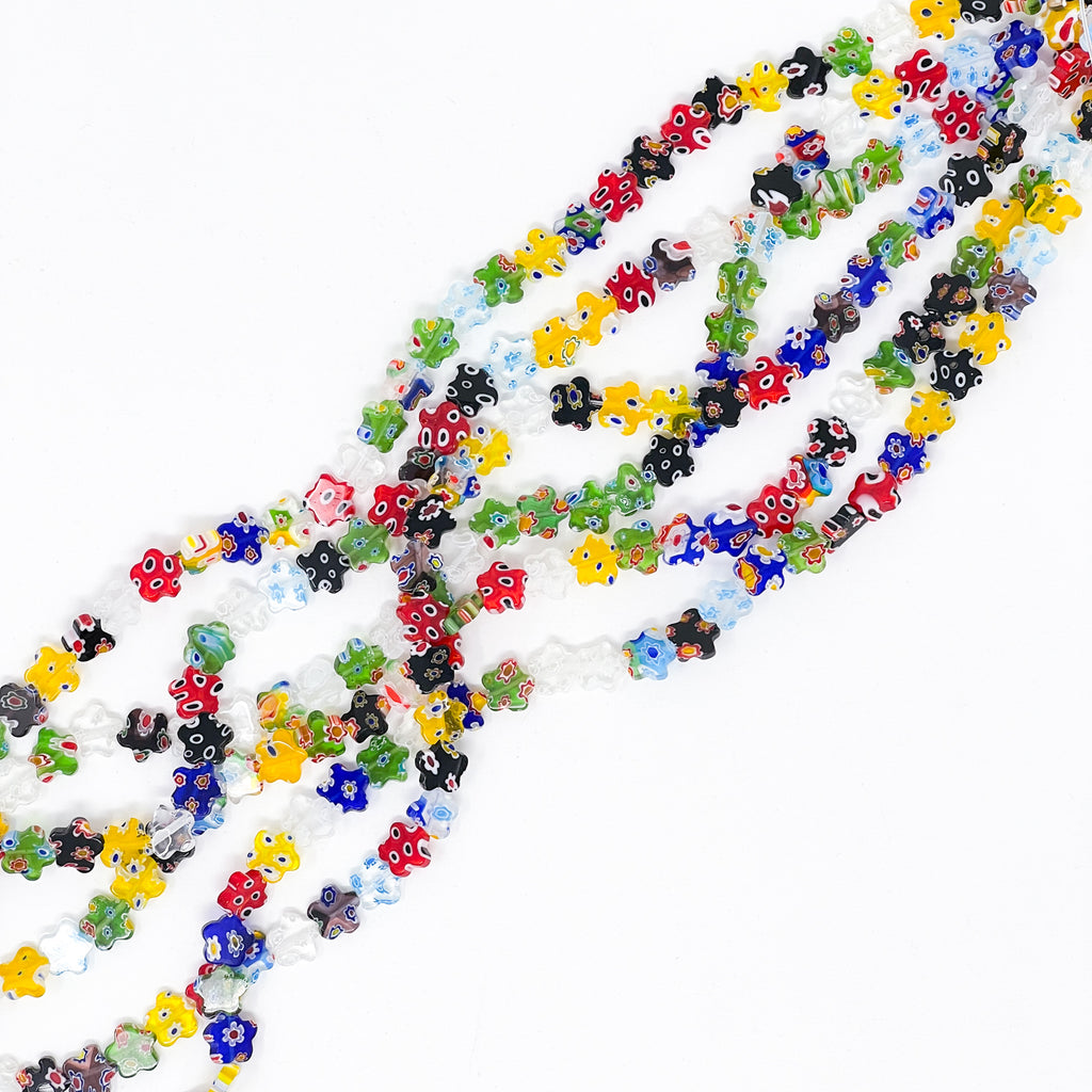 Glass Millefiori Star Beads, Mixed Colors