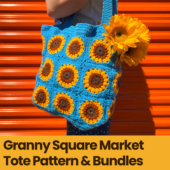 Sunflower Granny Square Tote - Crochet Pattern & Yarn Bundle