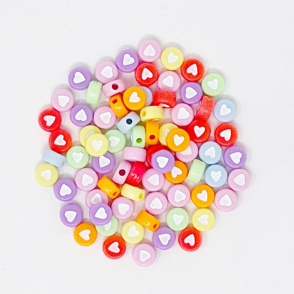 Heart Icon Round Beads - Pastel Mix
