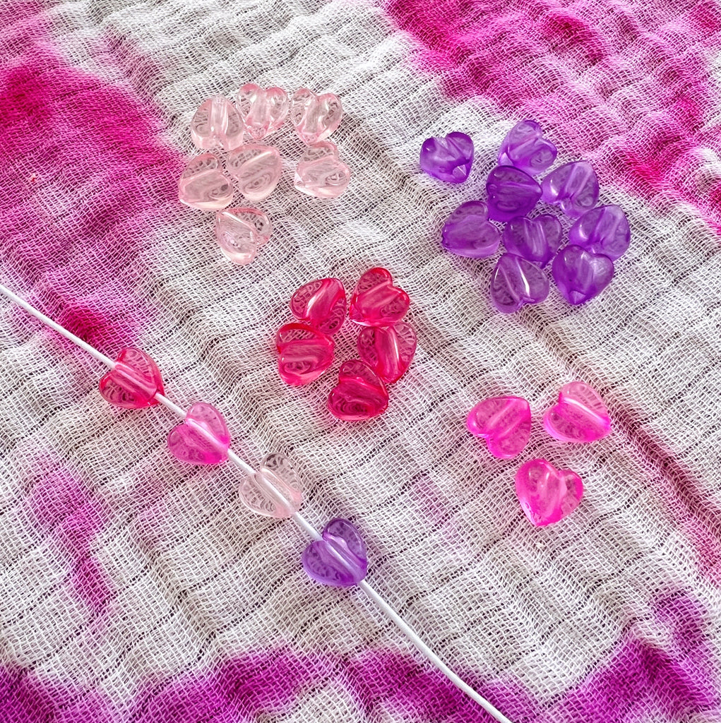 Jelly Heart Bead Mix - Pinks & Purple