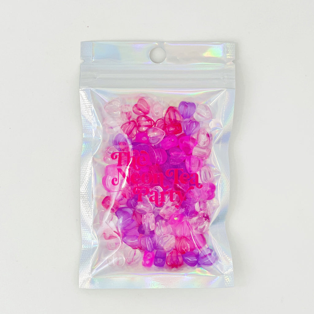 Jelly Heart Bead Mix - Pinks & Purple