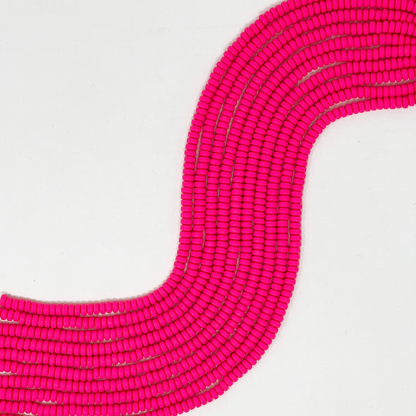 Polymer Clay Rondelle Beads, 6mm - Neon Pink