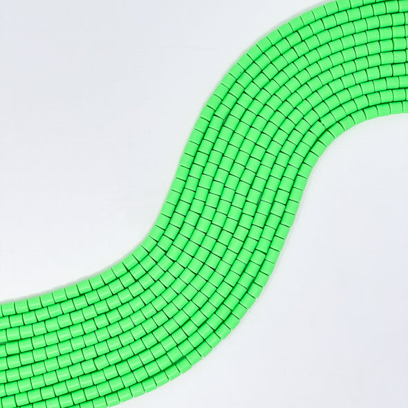 Polymer Clay Barrel Beads - Neon Green