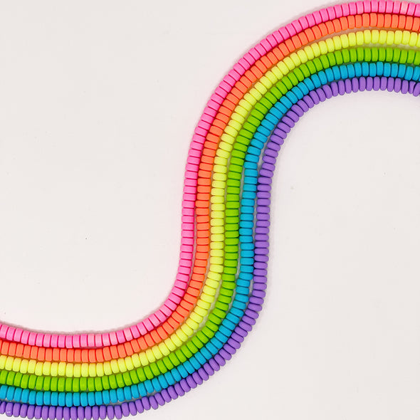 Polymer Clay Rondelle Bead Bundle - Bright Rainbow