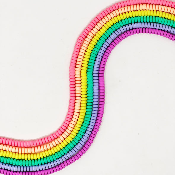 Polymer Clay Rondelle Bead Bundle - Pastel Rainbow