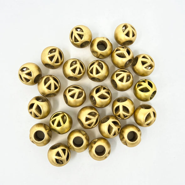 Round Gold Peace Sign Beads
