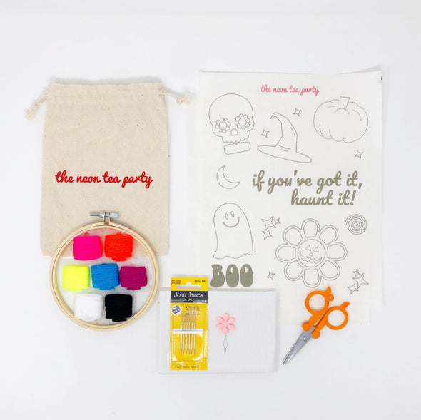 Halloween Embroidery DIY Kit The Neon Tea Party 