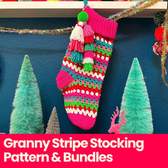 Granny Stripe Stocking Crochet Pattern & Yarn Bundles The Neon Tea Party 