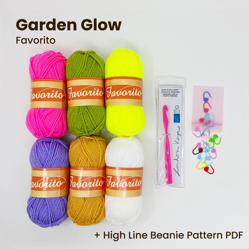 High Line Crochet Beanie Bundle Bundle The Neon Tea Party Garden Glow (Favorito) 