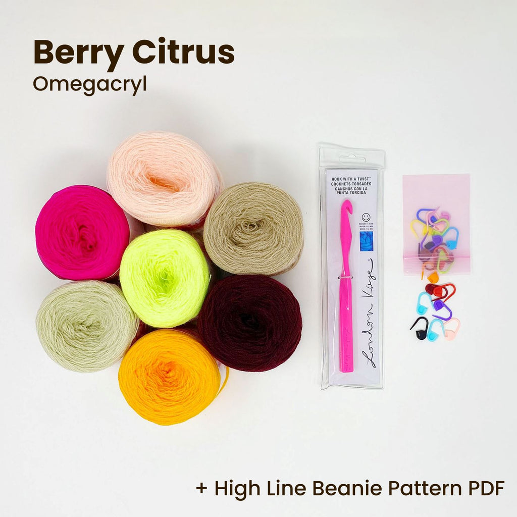 High Line Crochet Beanie Bundle Bundle The Neon Tea Party Berry Citrus (Omegacryl) 