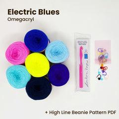 High Line Crochet Beanie Bundle Bundle The Neon Tea Party Electric Blues (Omegacryl) 