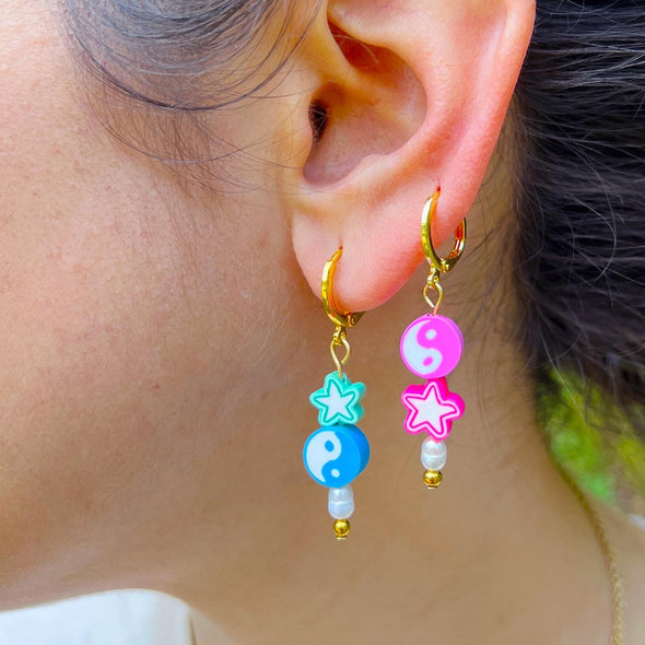 Huggie Drop Earrings - Findings Set Beads The Neon Tea Party 
