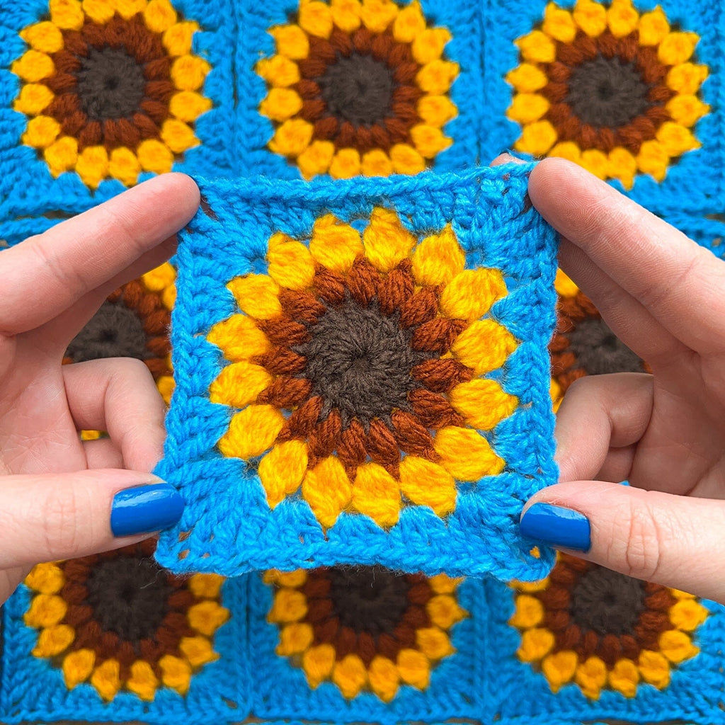 Sunflower Granny Square Tote - Crochet Pattern & Yarn Bundle The Neon Tea Party 