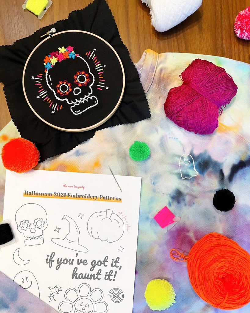 Halloween Embroidery DIY Kit The Neon Tea Party 